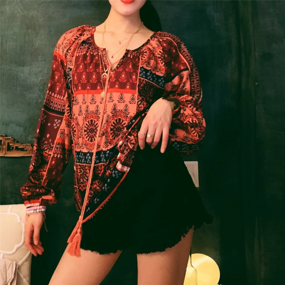 Ethnic Style Long Sleeve Tassel Round Neck Red Blouse Spring Bohemian Chiffon Shirt Lantern Sleeve Female
Ethnic Style Long Sleeve Tassel Round Neck Red Blouse Spring Bohemian Chiffon Shirt Lantern Sleeve Female