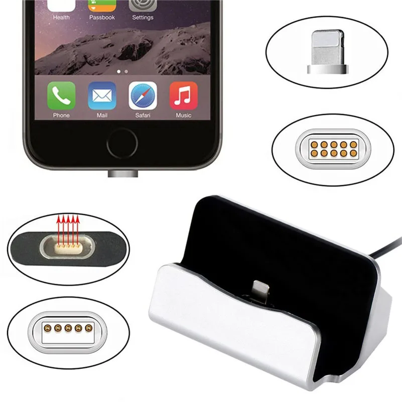 Магнитная адсорбционная док-станция 3 в 1 Type-C / Micro USB/IOS настольная зарядная
