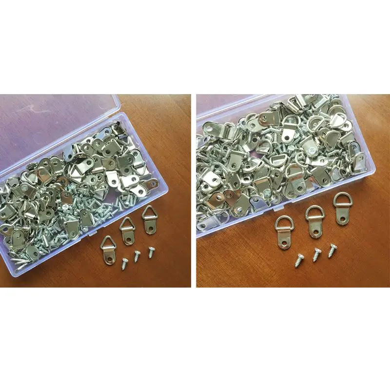 100pcs/set D Ring Hanging Picture Frame Strap Hanger Hooks Oil Painting Mirror Hanger with Screws Kit
100pcs/set D Ring Hanging Picture Frame Strap Hanger Hooks Oil Painting Mirror Hanger with Screws Kit
