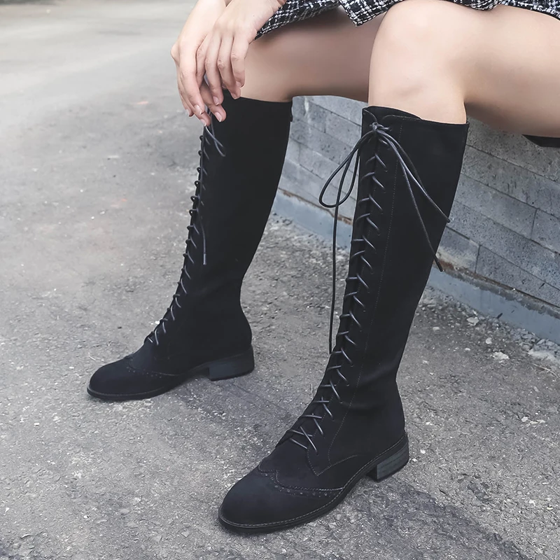 Women's genuine suede leather lace-up flats knee high boots carving high quality winter high boots warm plush long boots shoes
Women's genuine suede leather lace-up flats knee high boots carving high quality winter high boots warm plush long boots shoes