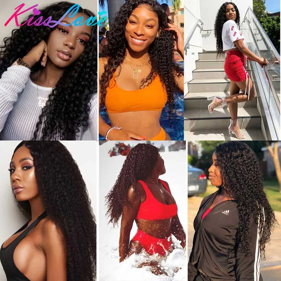 Kiss Love Brazilian Deep Wave human hair bundles with Frontal With Bundles 3/4 Bundles with Frontal Remy Hair