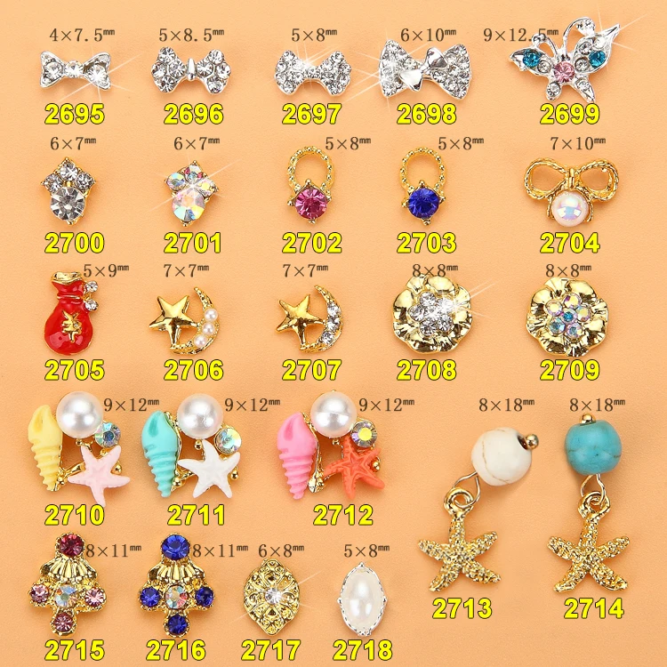 7/8*10-11mm 100Pcs Bows sea Paved Pearl Starfish Conch Rhinestone Nail Charms Gold Plated Alloy Nail Art Decorations ##2695-2718
7/8*10-11mm 100Pcs Bows sea Paved Pearl Starfish Conch Rhinestone Nail Charms Gold Plated Alloy Nail Art Decorations ##2695-2718