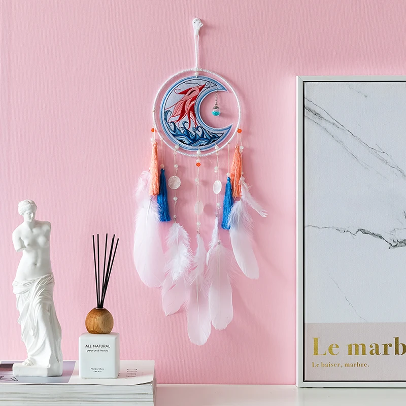 Girl Heart Catching Dream Network DIY Hanging Top Decoration Creative Hand-hanging Feather Wind Bell Room Classmate Gift | Дом и сад
