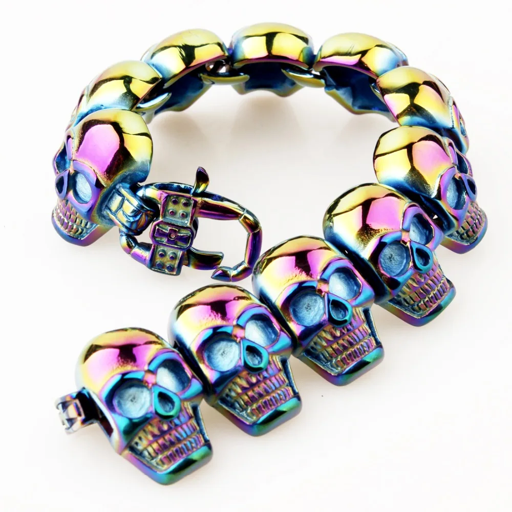 26MM High Quality 316L Stainless Steel Colorful Skeleton Skull Head Chain Men's Bracelet Bangle Biker Jewelry 8.66inch Hotsale
26MM High Quality 316L Stainless Steel Colorful Skeleton Skull Head Chain Men's Bracelet Bangle Biker Jewelry 8.66inch Hotsale