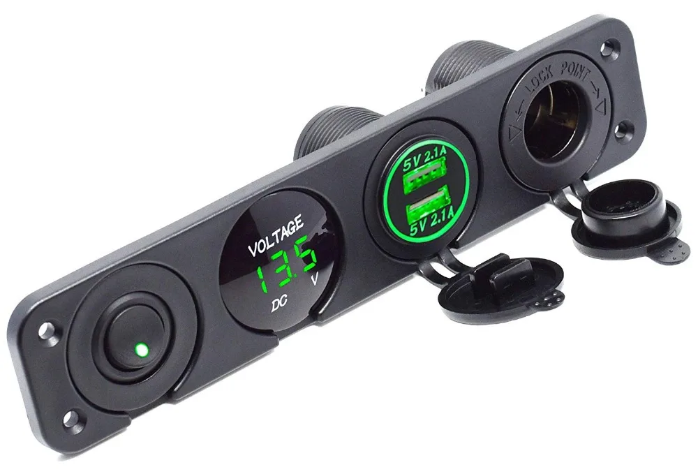 Dual USB Socket Charger 2.1A&2.1A + LED Voltmeter + 12V Power Outlet + ON-OFF Switch Four Functions Panel for Car Boat Marin
Dual USB Socket Charger 2.1A&2.1A + LED Voltmeter + 12V Power Outlet + ON-OFF Switch Four Functions Panel for Car Boat Marin