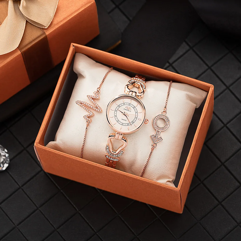 3Pcs Watch and Bracelet Collocation Set Rose gold Luxury Women's Quartz Wristwatches Fashion Crystal Bracelets Jewelry Gift Box
3Pcs Watch and Bracelet Collocation Set Rose gold Luxury Women's Quartz Wristwatches Fashion Crystal Bracelets Jewelry Gift Box