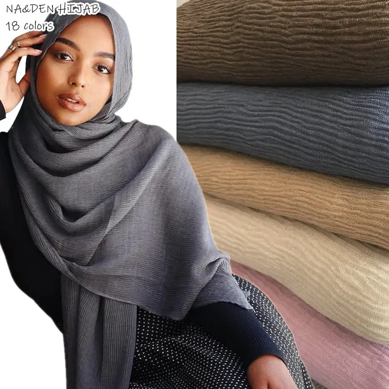

Новая Мода Природа Плиссированное однотонный шарф-хиджаб для женщин морщин шарфы шали бандана мягкий мусульманские платки хиджаб обертыва...