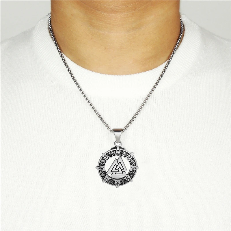 Mens Stainless Steel Chain Viking Valknut Odin's Norse Warrior Pendant with 20-26inch Box Necklace Jewelry
Mens Stainless Steel Chain Viking Valknut Odin's Norse Warrior Pendant with 20-26inch Box Necklace Jewelry