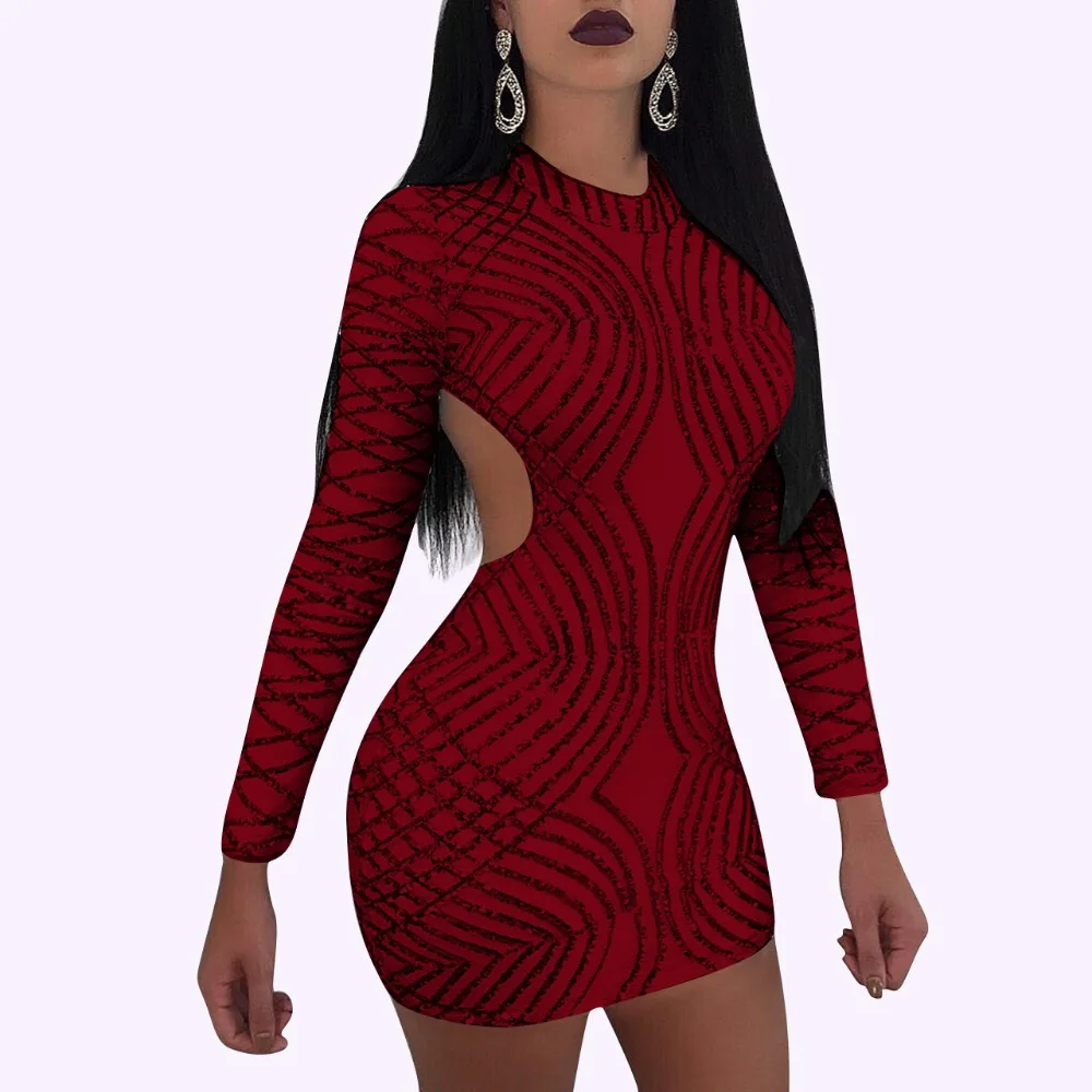 С длинным рукавом блесток посылка ночной клуб хип Bodycon Платье Vestido Curto пикантные O