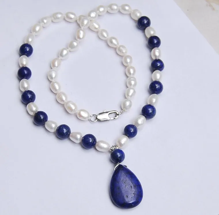 wholesale for women sterling--jewelry good 7-8MM White Akoya freshwater Pearl/ Lapis Lazuli Pendant Necklace 17"
wholesale for women sterling--jewelry good 7-8MM White Akoya freshwater Pearl/ Lapis Lazuli Pendant Necklace 17"