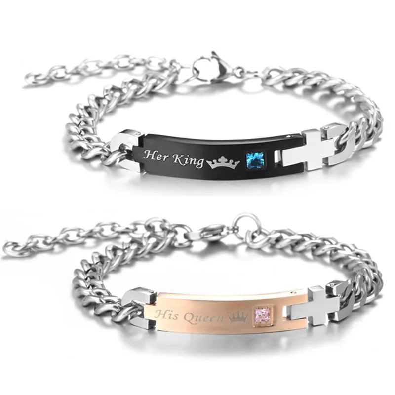 His Queen Her King Couple Bracelets Stain Steel Crystal Charm Bangle For Women Men Fashion Jewelry Birthday Gift
His Queen Her King Couple Bracelets Stain Steel Crystal Charm Bangle For Women Men Fashion Jewelry Birthday Gift