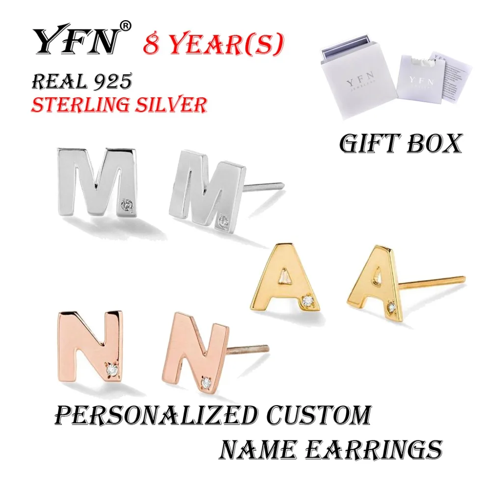 YFN Brand Sterling Silver Custom Personalized CZ Uppercase Letter Nam Stud Earrings For Women Girl With Gift Box 3 Color
YFN Brand Sterling Silver Custom Personalized CZ Uppercase Letter Nam Stud Earrings For Women Girl With Gift Box 3 Color