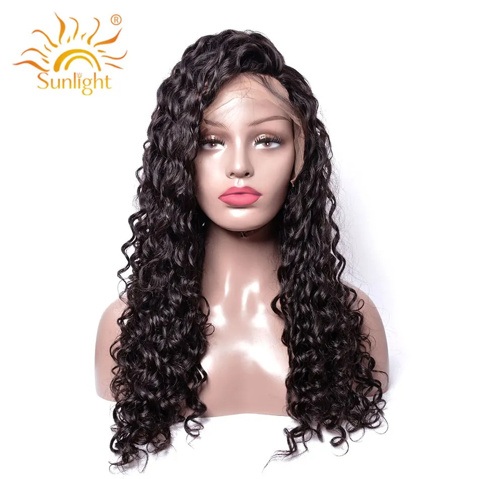 Sunlight Lace Front Wig Plucked Remy Indian Water Wave Human Hair Wigs Natural Black For Women With Baby | Шиньоны и парики