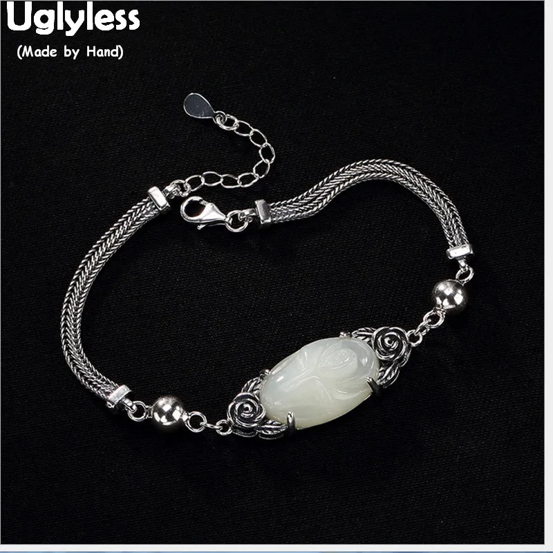 Uglyless 100% Real 925 Sterling Silver Handmade Natural Jade Rose Bracelets for Women Thai Silver Flower Bangles Ethnic Jewelry
Uglyless 100% Real 925 Sterling Silver Handmade Natural Jade Rose Bracelets for Women Thai Silver Flower Bangles Ethnic Jewelry