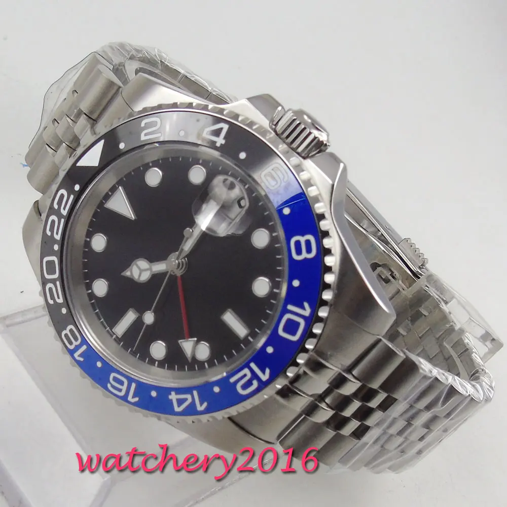 40mm PARNIS Sapphire Crystal GMT Automatic machinery movement luminous men's watches Blue & black ceramic bezel
40mm PARNIS Sapphire Crystal GMT Automatic machinery movement luminous men's watches Blue & black ceramic bezel
