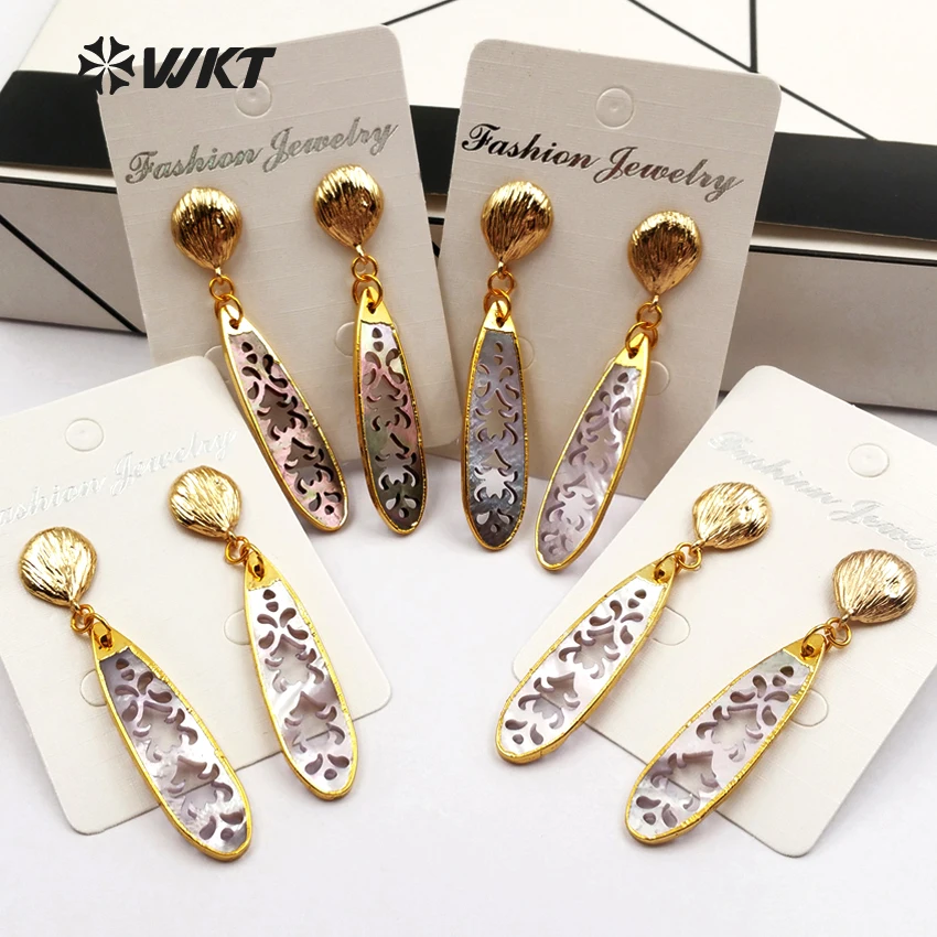 WT-E417 New Arrival Natural Shell Hollow Pattren Elegant Gold Electroplated Dangle Earrings Fashion Shell Earring Jewelry
WT-E417 New Arrival Natural Shell Hollow Pattren Elegant Gold Electroplated Dangle Earrings Fashion Shell Earring Jewelry