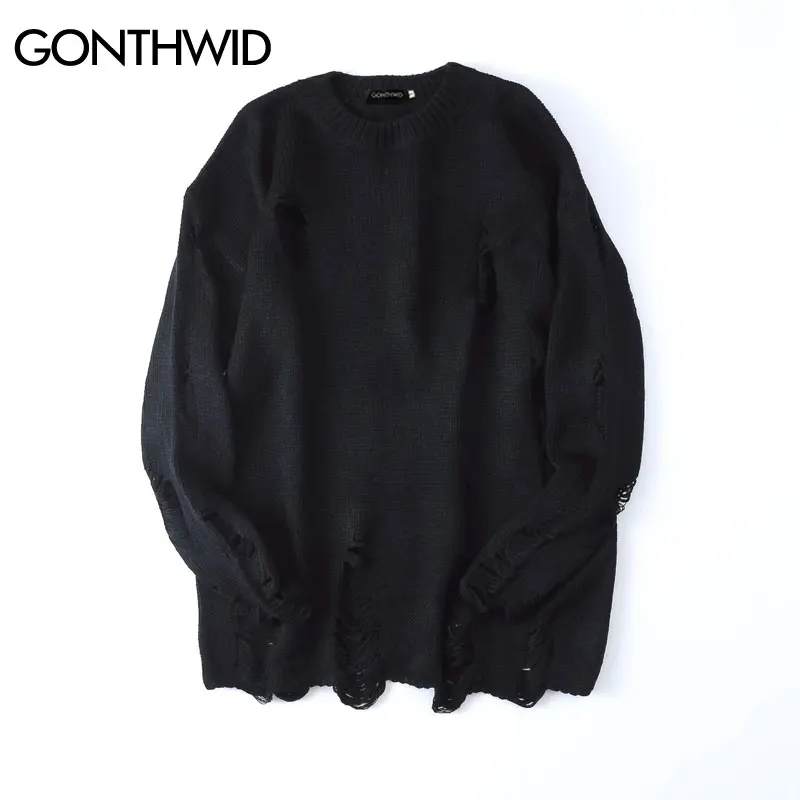 GONTHWID рваные свитера мужские вязаные пуловер свитер для мужчин хип-хоп Модные