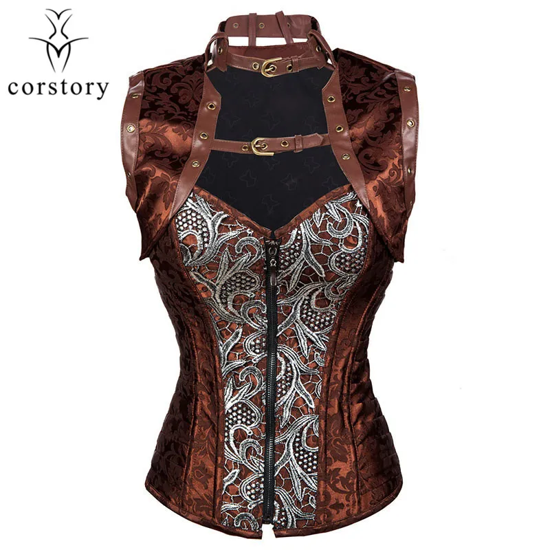 Steampunk Vintage Brown Short Jacket & Brocade Embroidery Zipper Corset And Bustiers Sexy Gothic Plus Size Costume Women Clothes
Steampunk Vintage Brown Short Jacket & Brocade Embroidery Zipper Corset And Bustiers Sexy Gothic Plus Size Costume Women Clothes
