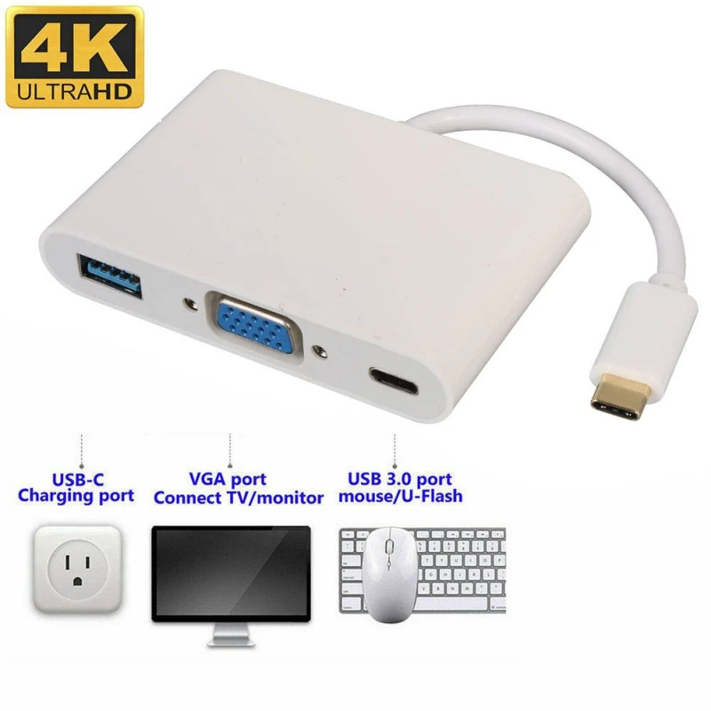 USB C к VGA адаптер 3 1 Type USB3.0 4K видео конвертеры для нового Macbook Pro/Chromebook Pix|Кабели VGA| |