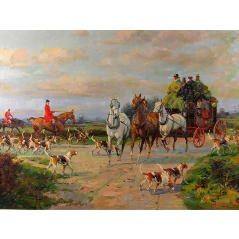 

Hand painted oil painting horses riding Heywood Hardy Fox Hunt and Coach Landscapes Paintings canvas for Home decor