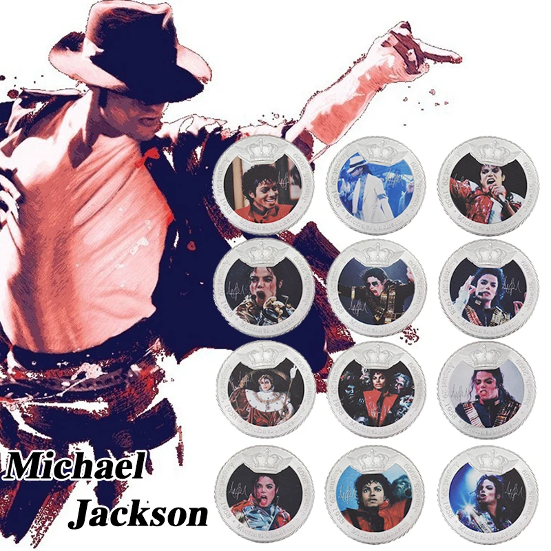 

WR 12pcs/set the King of Pop Silver Plated Commemorative Coin Michael Jackson Challenge Coin US Famous Singer Silver Coin