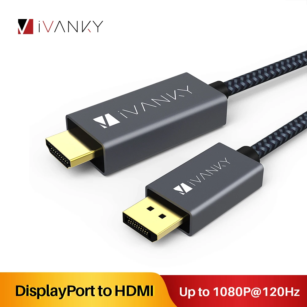 [Пожизненная гарантия] iVANKY 6.6ft DisplayPort to HDMI кабель штекер 1080P DP к для NVIDIA ТВ монитор