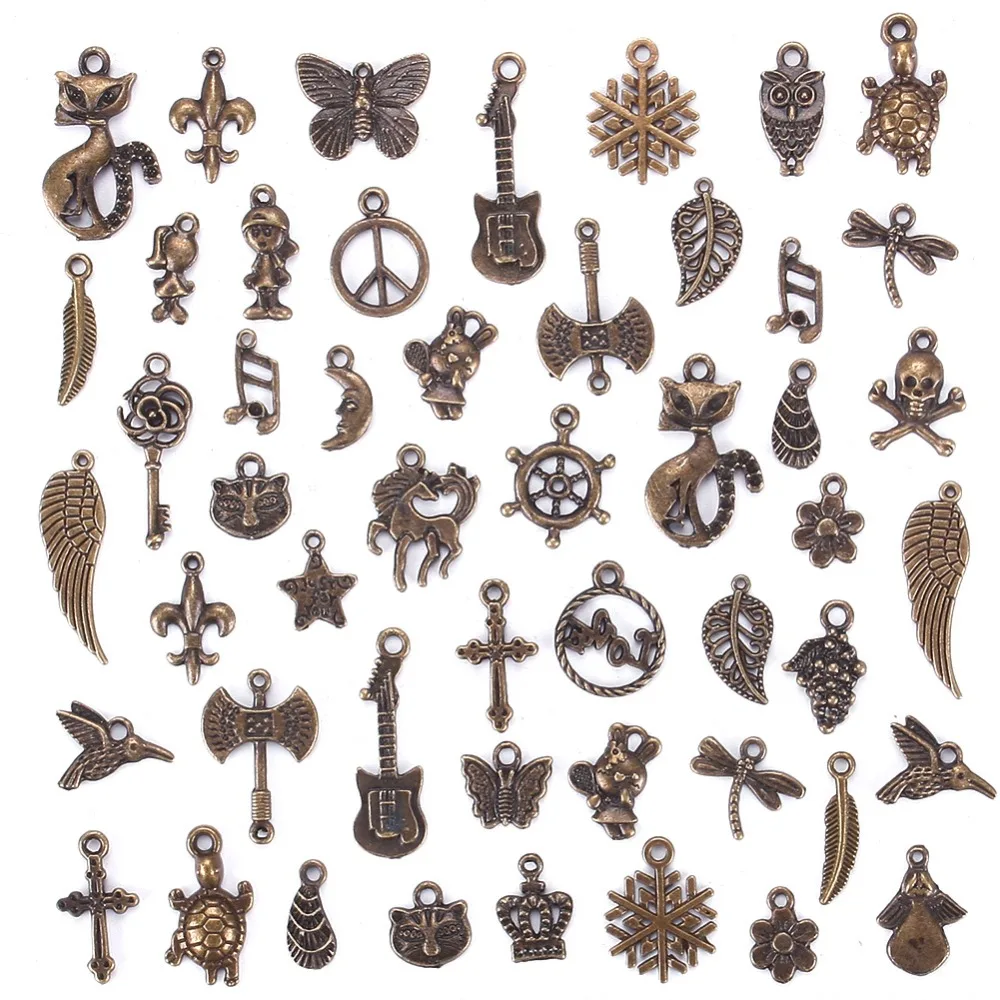 50 Pcs/Set New Style Antique Gold/Sliver/Bronze Mixed Charm Pendants DIY Jewelry for Necklace Bracelet Craft Hanging Decoration
50 Pcs/Set New Style Antique Gold/Sliver/Bronze Mixed Charm Pendants DIY Jewelry for Necklace Bracelet Craft Hanging Decoration