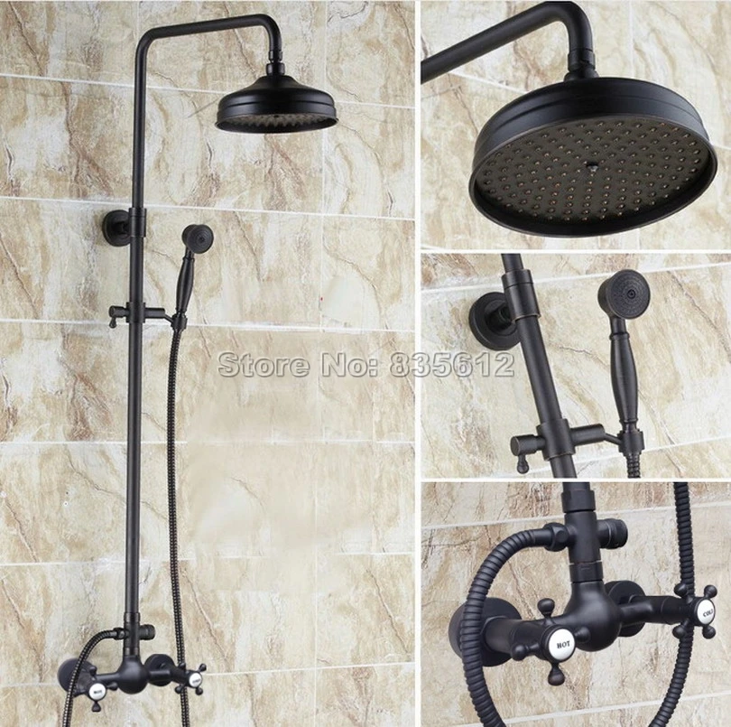 8 inch Black Oil Rubbed Bronze Bathroom Rainfall Shower Set Faucet + Dual Handles Mixer Tap + Hand Spray Wall Mounted Wrs497
8 inch Black Oil Rubbed Bronze Bathroom Rainfall Shower Set Faucet + Dual Handles Mixer Tap + Hand Spray Wall Mounted Wrs497