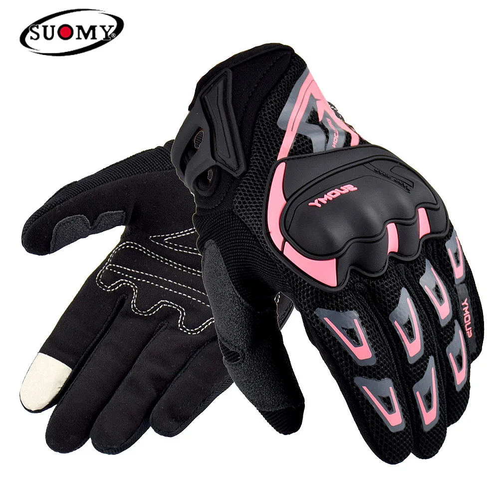 

Летние дышащие Мотоциклетные Перчатки Suomy, полностью закрывающие пальцы, мотоциклетное снаряжение для женщин и мужчин, розовые спортивные ...