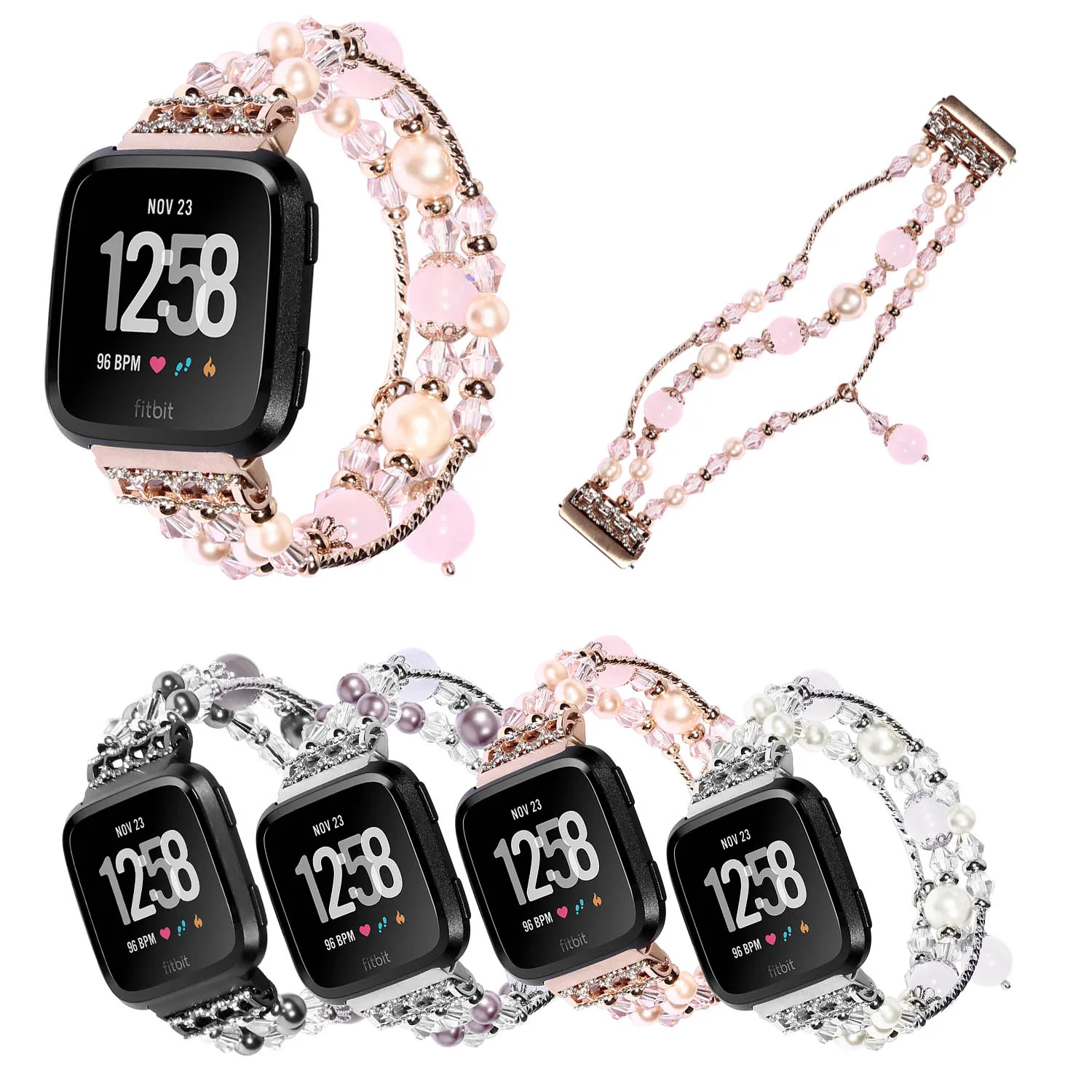 Glitter Jewelry Bracelet for Fitbit Versa Band Women's Agate Stretch Strap for Versa Replacement Watchband with Bling Connectors
Glitter Jewelry Bracelet for Fitbit Versa Band Women's Agate Stretch Strap for Versa Replacement Watchband with Bling Connectors