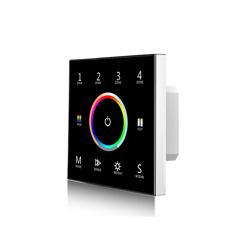 

Led RGBCCT Strip Controller Wall Mount Touch Panel DMX Master 2.4GHz RF Wireless Control 100V-240V 4 Zones RGB CCT String Dimmer