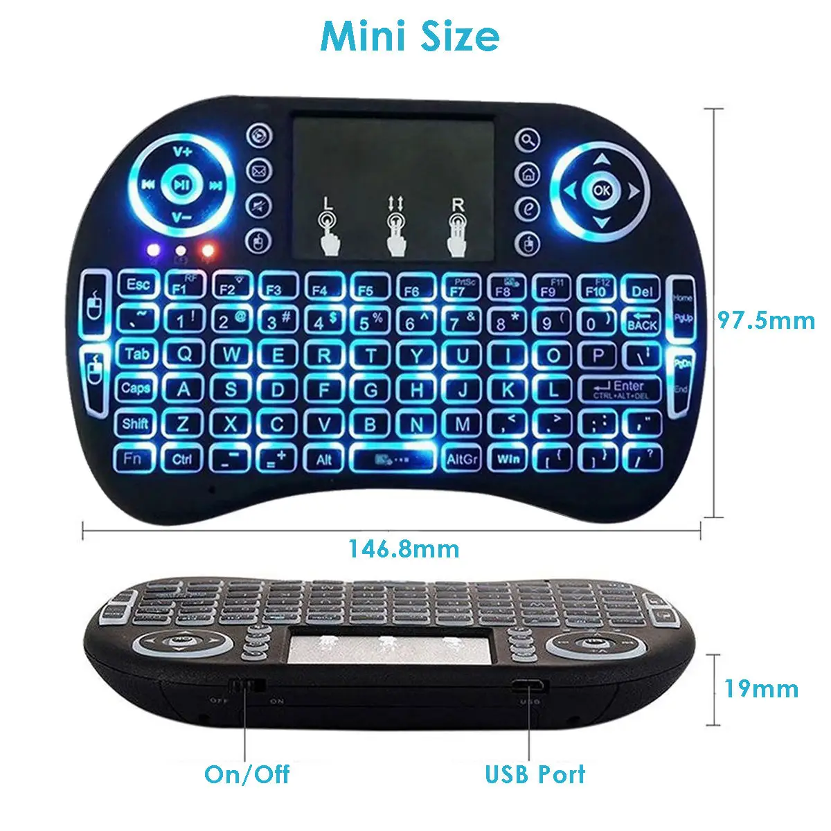 2.4G Mini Wireless Backlit Gaming Keyboard Touch Pad Handheld Portable Design Suitable for Laptop Desktop Android TV Box
2.4G Mini Wireless Backlit Gaming Keyboard Touch Pad Handheld Portable Design Suitable for Laptop Desktop Android TV Box