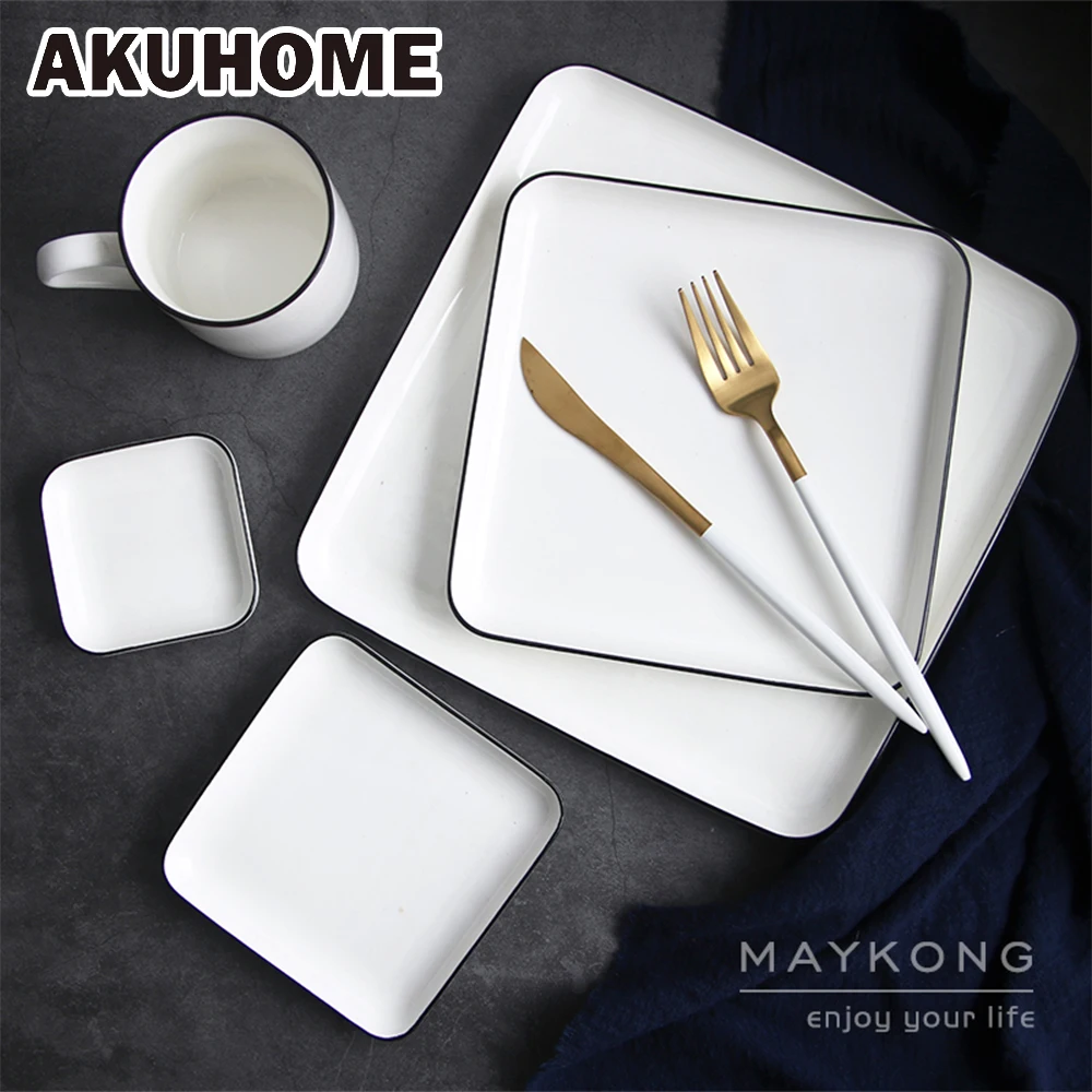 Simple European Style Ceramic Square Plate 5 8 10 Inch Rectangle Plate Black Stripe China Bone Steak Plate
Simple European Style Ceramic Square Plate 5 8 10 Inch Rectangle Plate Black Stripe China Bone Steak Plate