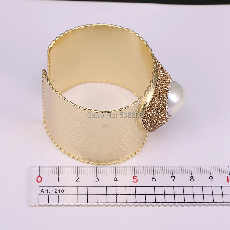 3PCS ZYZ178-1601 Fashion Metal Brass Plated Gold Bangles Pave Golden Crystal Natural Freshwater Pearl Jewelry For Women | Украшения и