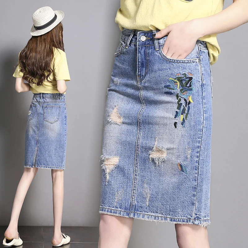 embroidery Hole Female Denim Skirts Summer Slim Faldas Mujer Solid High Waist Saia Jeans Casual A-line Skirts S M L XL XXL
embroidery Hole Female Denim Skirts Summer Slim Faldas Mujer Solid High Waist Saia Jeans Casual A-line Skirts S M L XL XXL