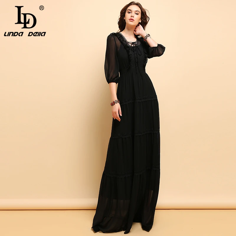 LD Linda della новые сезон: весна–лето Модное Длинное Платье Для женщин Винтаж с v