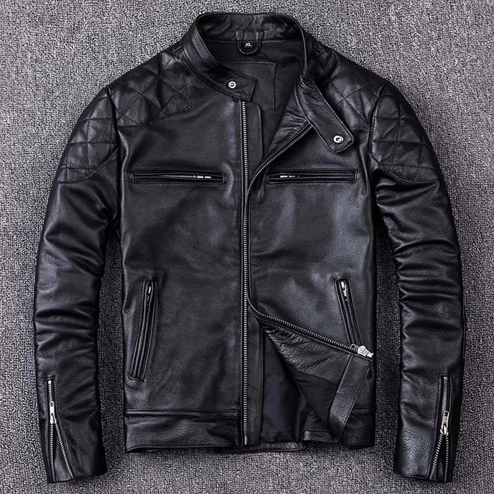 

2023 new spring autumn fall fashion men's genuine cow leather coat male motorcycle biker jacket slim fit black plus size xxxxl