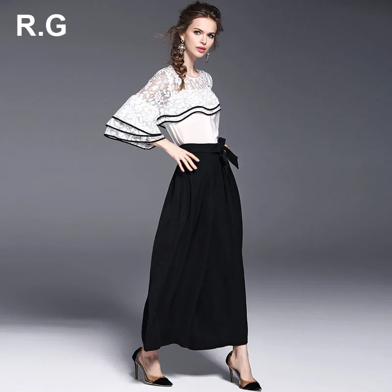 RG Elegant White Black Women Office Business Pants Suit Mandarin Flare Sleeve Lace Crop Top Wide Leg Pants Two Piece Set Suits
RG Elegant White Black Women Office Business Pants Suit Mandarin Flare Sleeve Lace Crop Top Wide Leg Pants Two Piece Set Suits