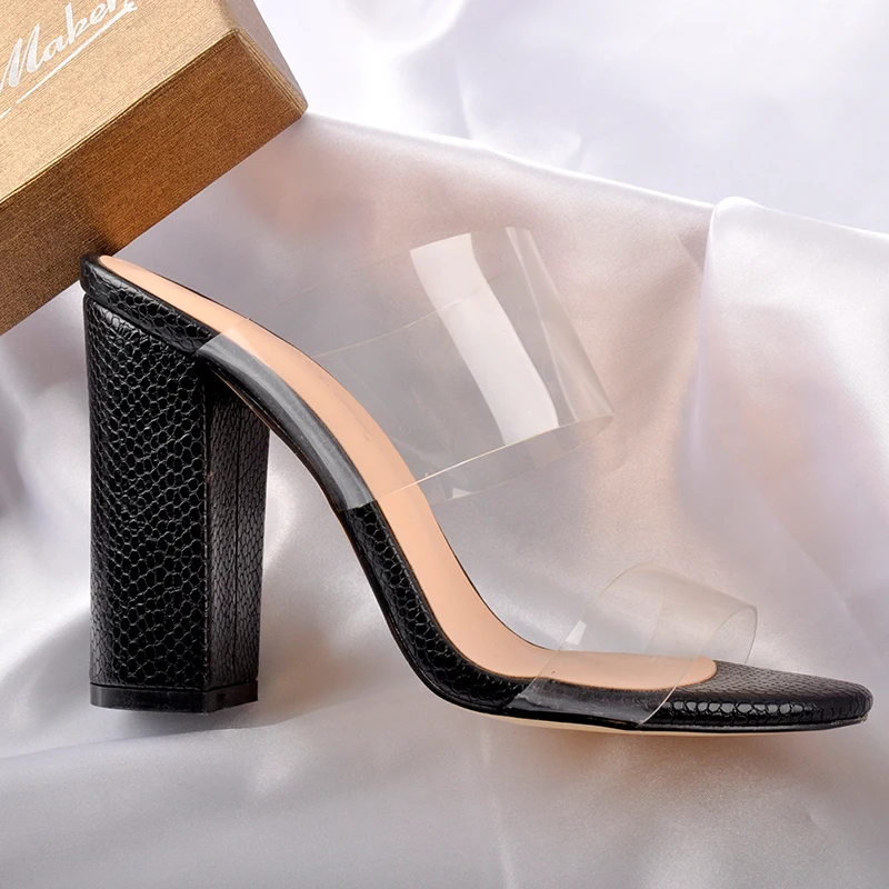 Onlymaker Women's Crystal Clear PVC Straps Sandals Chunky Black Heels Snake Pattern Mules Office Casual Big Size 5-15
Onlymaker Women's Crystal Clear PVC Straps Sandals Chunky Black Heels Snake Pattern Mules Office Casual Big Size 5-15