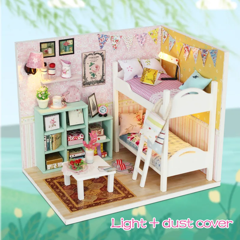 Игрушки для девочек DIY деревянный розовый дом миниатюры с мебелью Сделай Сам
