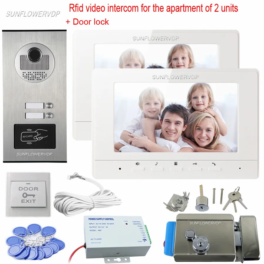 Rfid Key Video Door Phone Wired 7" Color Monitor Intercom For An Apartment Of 2 Units Video Doorbell With Electronic Door Lock
Rfid Key Video Door Phone Wired 7" Color Monitor Intercom For An Apartment Of 2 Units Video Doorbell With Electronic Door Lock