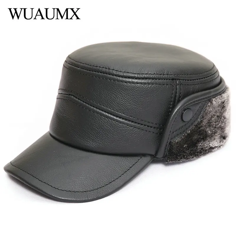 Wuaumx Genuine Cow Leather Military Hats Men Winter Leather Hats With Earflap Cowskin Hat With Lining plus Velvet Baseball Cap
Wuaumx Genuine Cow Leather Military Hats Men Winter Leather Hats With Earflap Cowskin Hat With Lining plus Velvet Baseball Cap