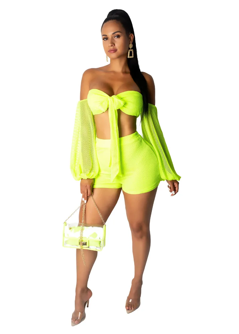 Fluorescent Color Mesh Women Two Piece Set Front Tie Hollow Out Long Sleeve Crop Top + Shorts Sexy Night Club Party Outfits
Fluorescent Color Mesh Women Two Piece Set Front Tie Hollow Out Long Sleeve Crop Top + Shorts Sexy Night Club Party Outfits