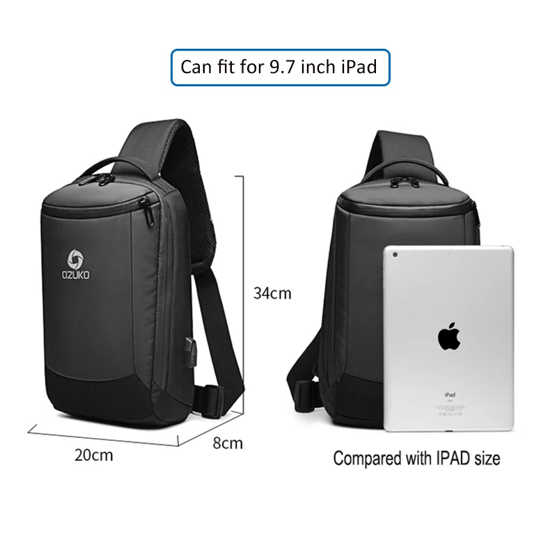 OZUKO 9078 Men's Anti-theft Sling Chest Bag USB Charging Travel Crossbody Bags Water Repellent Fashion Messenger Bag Male
OZUKO 9078 Men's Anti-theft Sling Chest Bag USB Charging Travel Crossbody Bags Water Repellent Fashion Messenger Bag Male
