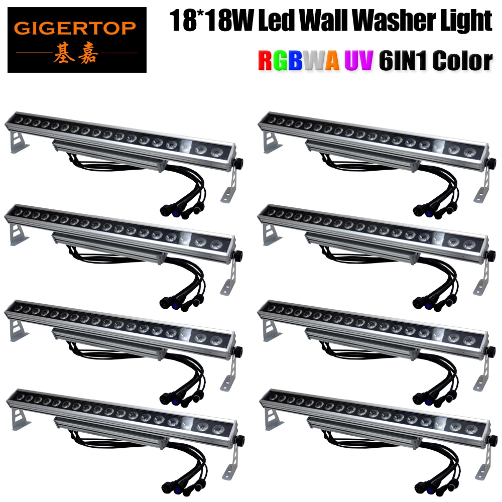 Gigertop 8 Unit 18x15W RGBWAP 6IN1 Waterproof IP65 Led RGBWAUV Wall Washer Light Silver Case Support Non-Waterproof Power in/out
Gigertop 8 Unit 18x15W RGBWAP 6IN1 Waterproof IP65 Led RGBWAUV Wall Washer Light Silver Case Support Non-Waterproof Power in/out