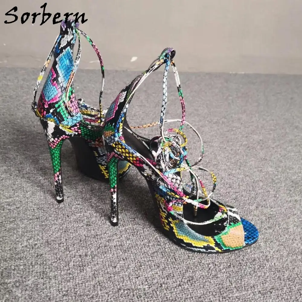 

Sorbern Snake Women Sandals Shoes Lace Up Open Toe High Sandalias Mujer 2019 Sandale Femme High Heels Sandals Women