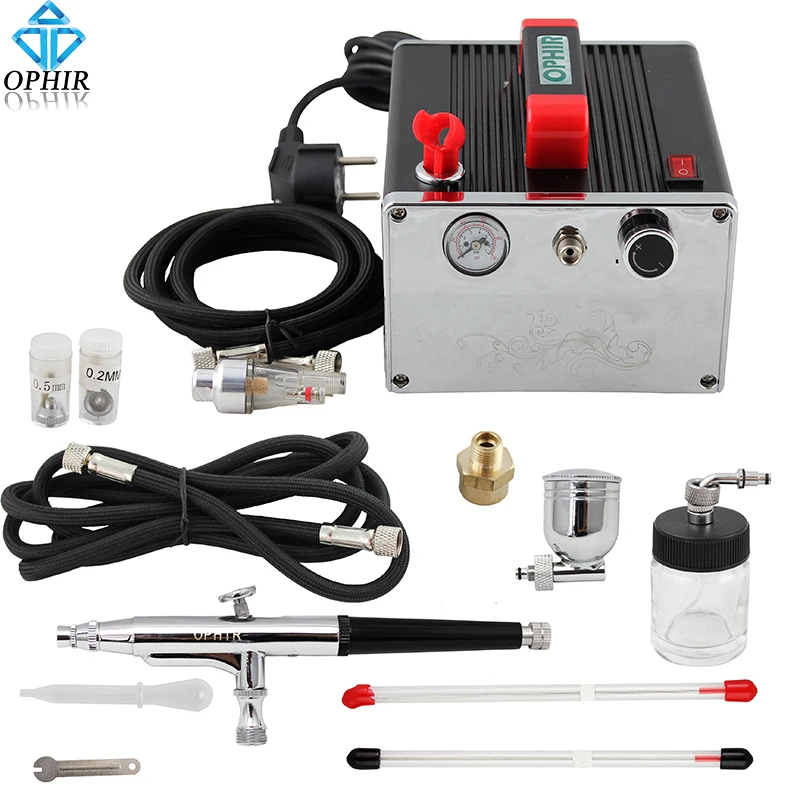 OPHIR 0.2mm 0.3mm & 0.5mm Dual-Action Airbrush Kit with Air Compressor for Cake Decorating Nail Art Model Hobby Paint_ AC091+074
OPHIR 0.2mm 0.3mm & 0.5mm Dual-Action Airbrush Kit with Air Compressor for Cake Decorating Nail Art Model Hobby Paint_ AC091+074