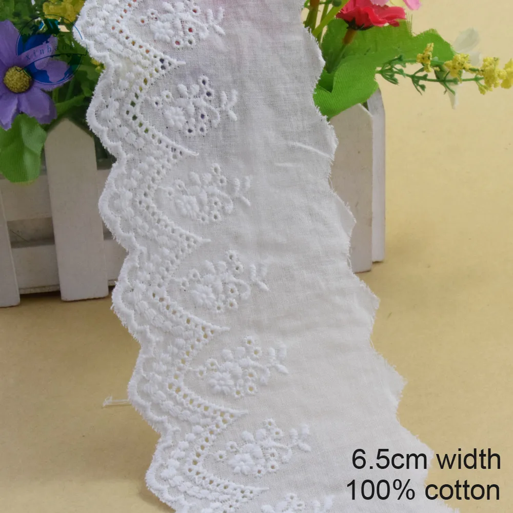 

10yards 6.5cm Width 100% Cotton Embroid Lace Sewing Ribbon Guipure Trim Wedding DIY Dolls Accessories Wedding Dress Lace#3245