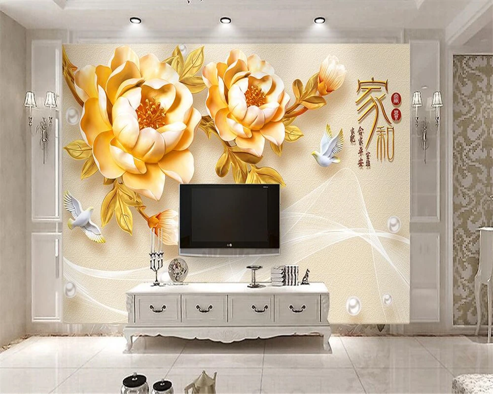 Beibehang Custom wallpaper home and rich 3D embossed peony jewelry TV sofa backdrop decor background walls 3d | Обустройство дома