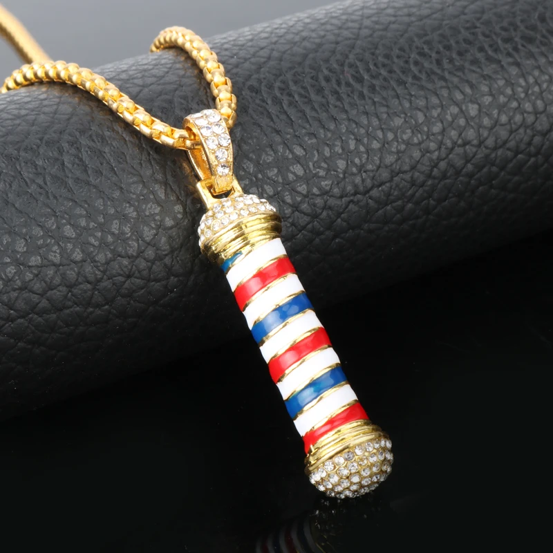 Iced Out Barber Pole Necklace & Pendant With Stainless Steel Chain Gold Color Bling Cubic Zircon Men's Hip hop Jewelry For Gift
Iced Out Barber Pole Necklace & Pendant With Stainless Steel Chain Gold Color Bling Cubic Zircon Men's Hip hop Jewelry For Gift